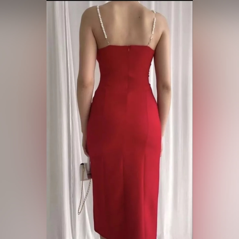 Zara midi dress with pearl straps red size XL BNWT - Picture 5 of 15